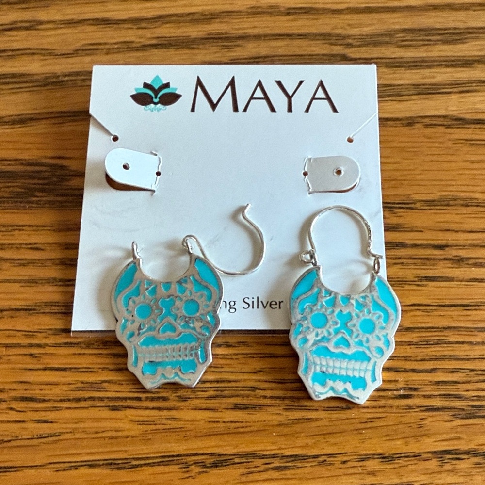 Maya Sterling Silver and Blue Turquoise Skull Earrings